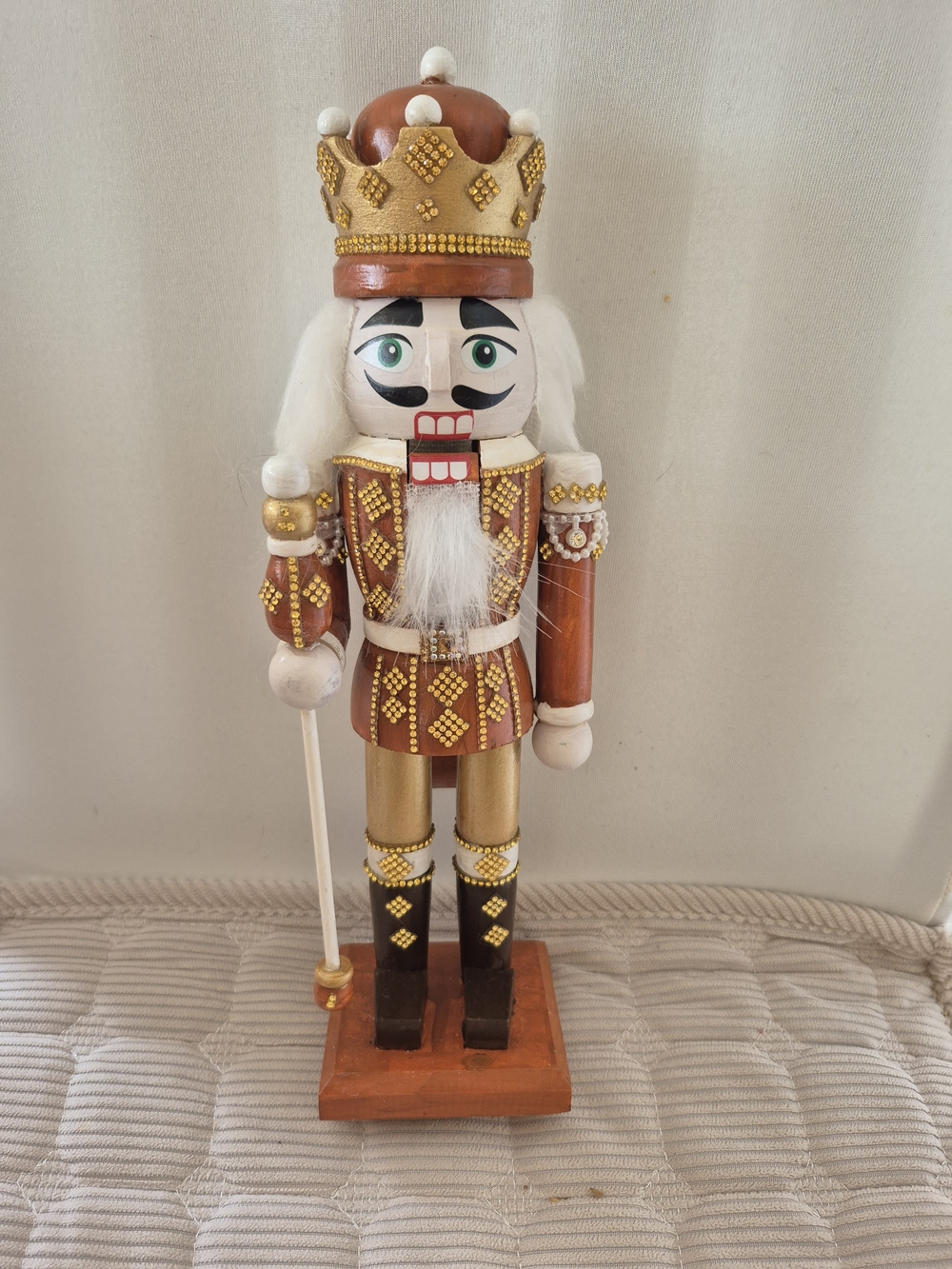 Wooden Cinnamon and Gold Nutcracker King Figurine - Decorative Home Accent